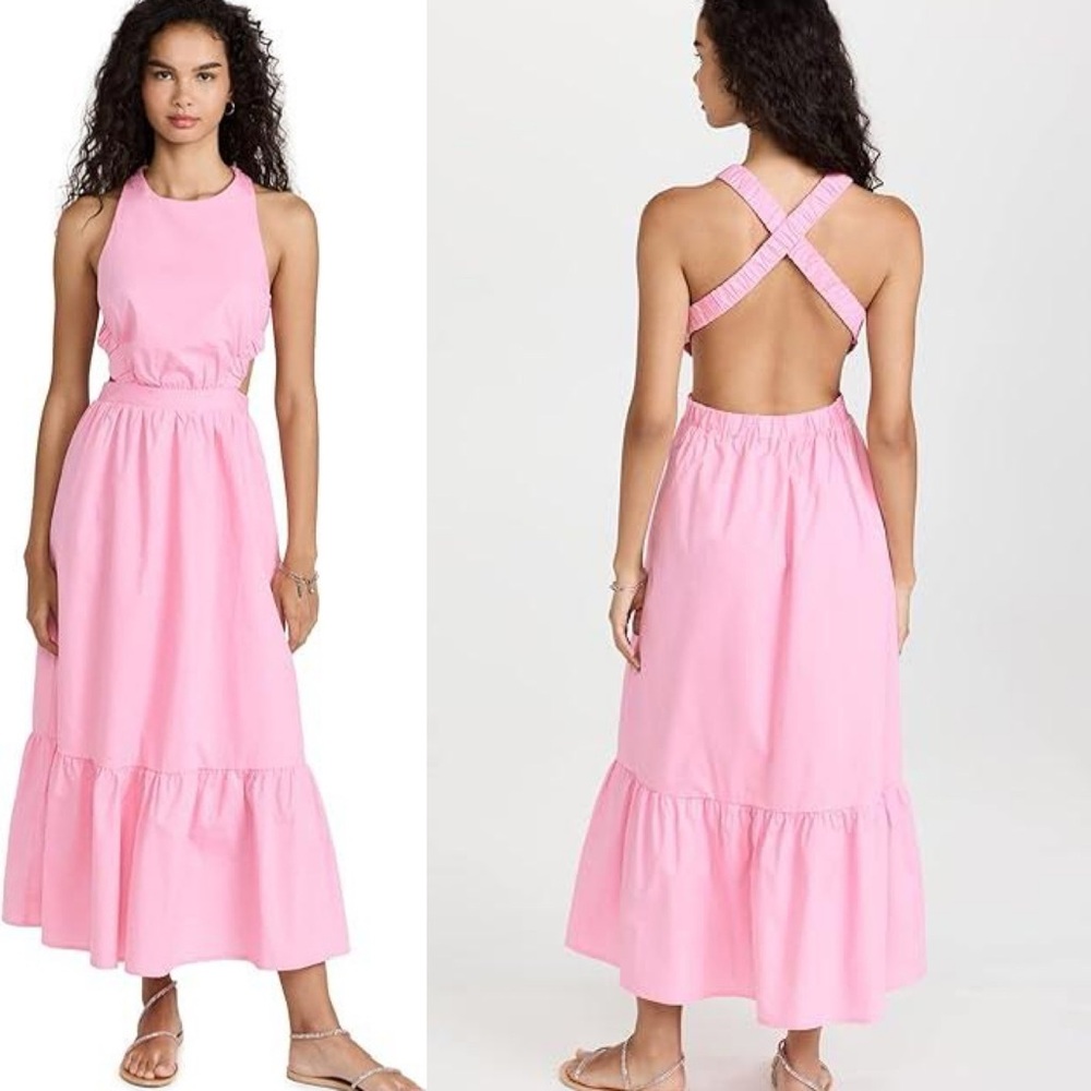 NWT - English Factory Pink Ruffle Cut Out Midi Dress - small